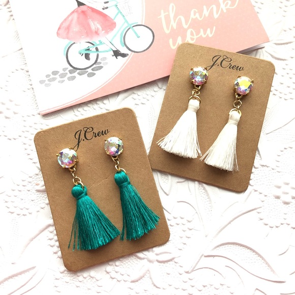 J. Crew Iridescent Teal Tassels Drops Earrings - Picture 4 of 4